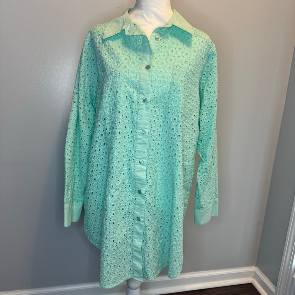 Jessica London Size 16 mint sorbet button up eyelet top 100% Cotton - Picture 11 of 11